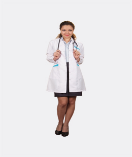 DR 470-Erkek Yaka Çıtçıtlı Uzun Beden Biyeli Bayan Doktor Önlüğü